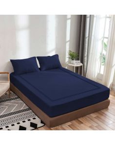 luxurious-sateen-fitted-sheet-double-embroidery-border-navy-blue