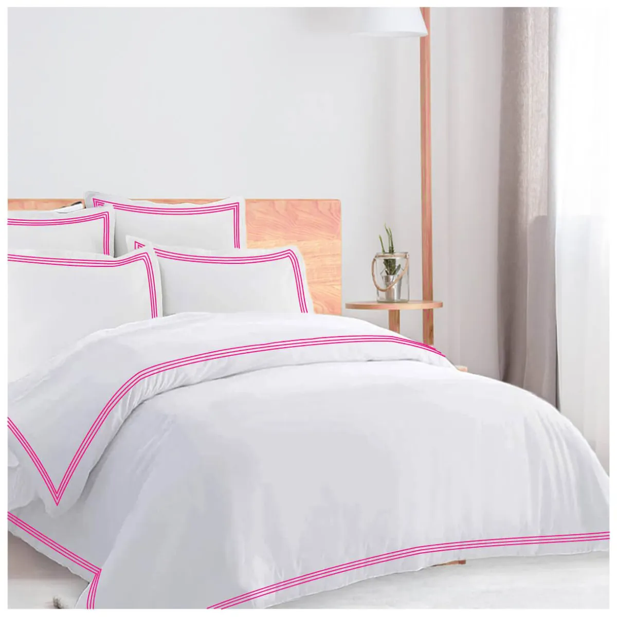 100% Linen Bedding Set With Embroidery Edge, Pin Stripe Duvet Cover Set  Pillowcases 