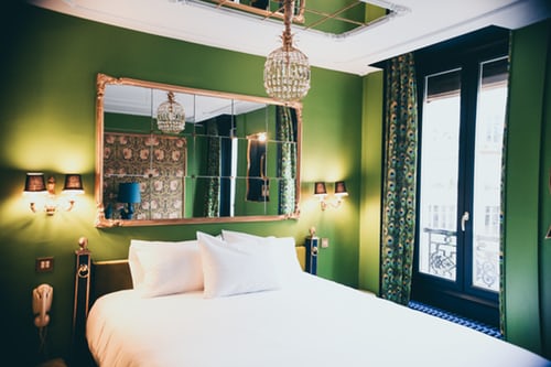 green white bedroom